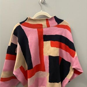 Maeve Cary Colorblock Mockneck Sweater in Pink, Red, Black, and Cream